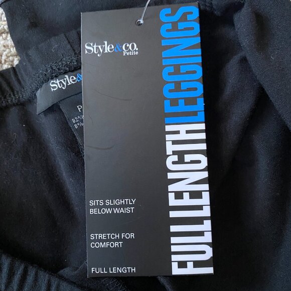 Style & Co Petite women's size PS ebony black full length leggings with patches - Picture 6 of 7